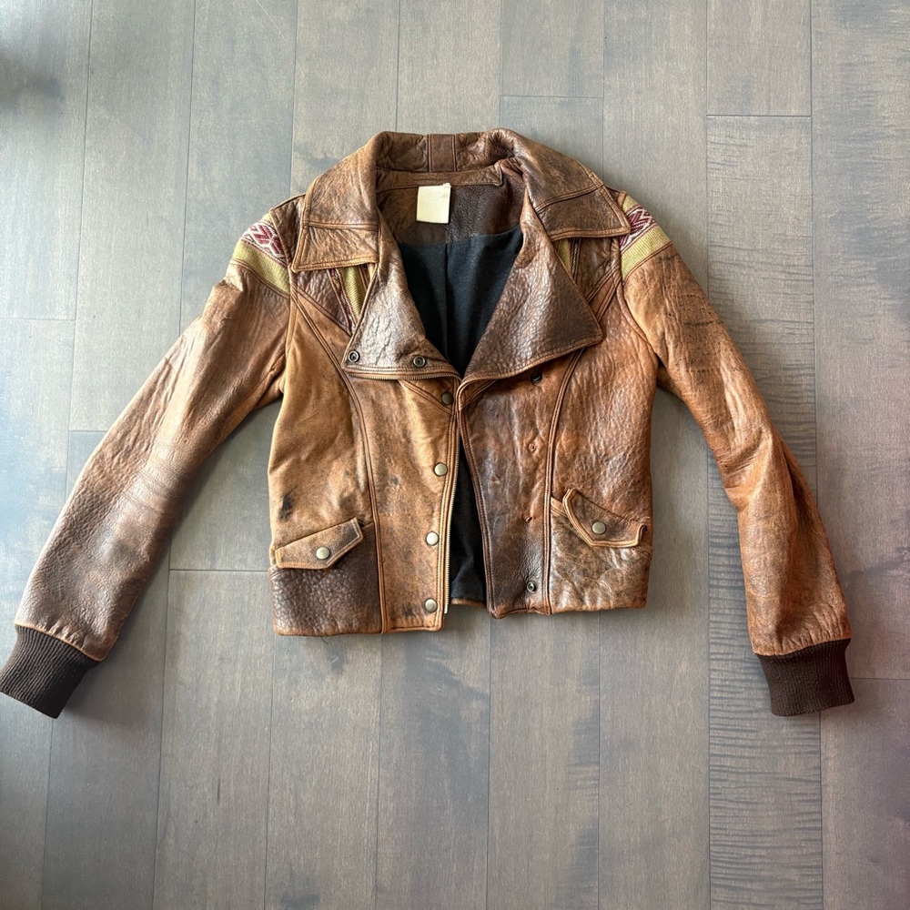 Vintage Brown Cropped Leather Jacket